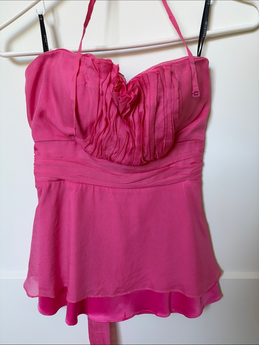 Bebe Pink Halter Chiffon Top